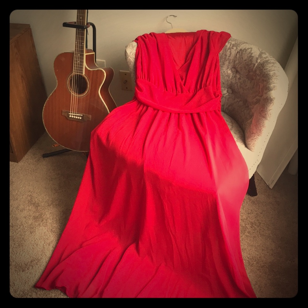 Floor-length red dress